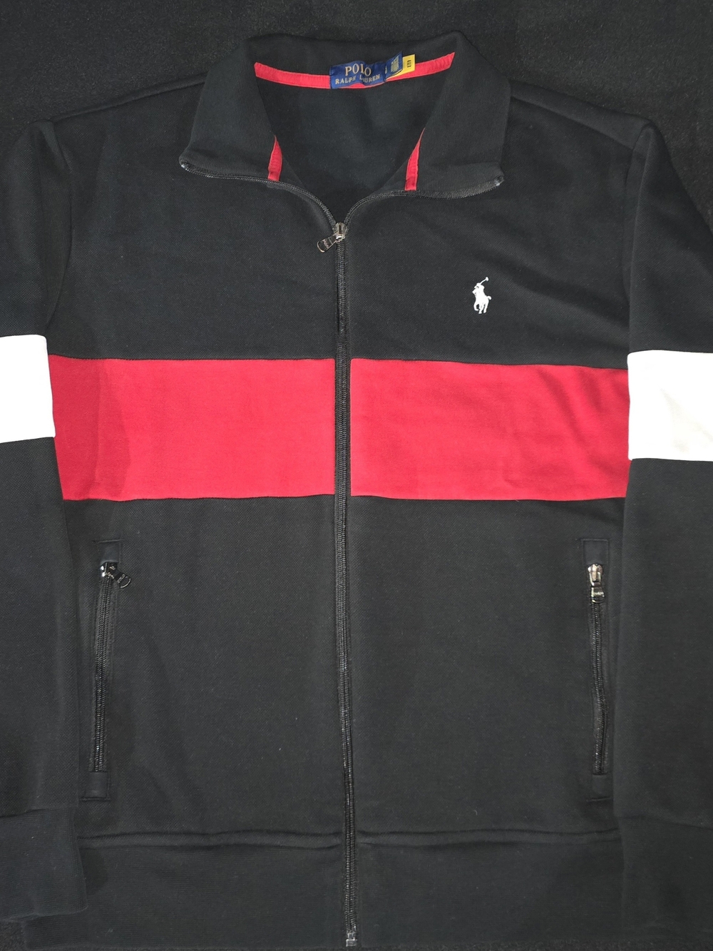 Polo by Ralph Lauren Black Jacket with Red and White Stripe
